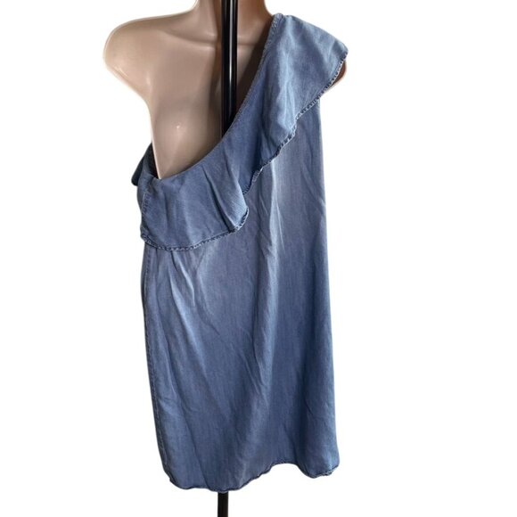 One Off Shoulder Denim Dress With Ruffle Trim Sid Zipper Closure c Size Small - Picture 7 of 7